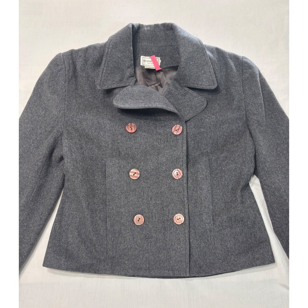 Henri Bendel New York Wool Cashmere Pea Coat Grey Double Breasted Jacket